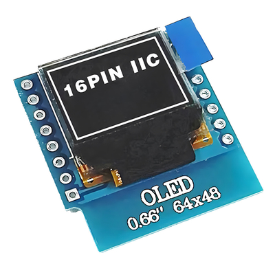 0.66 ίντσες IIC OLED οθόνη 16 καρφίτσες με 64x48 Pixels, λευκές/μπλε γραμματοσειρές Ultra-Low Power OLED οθόνη